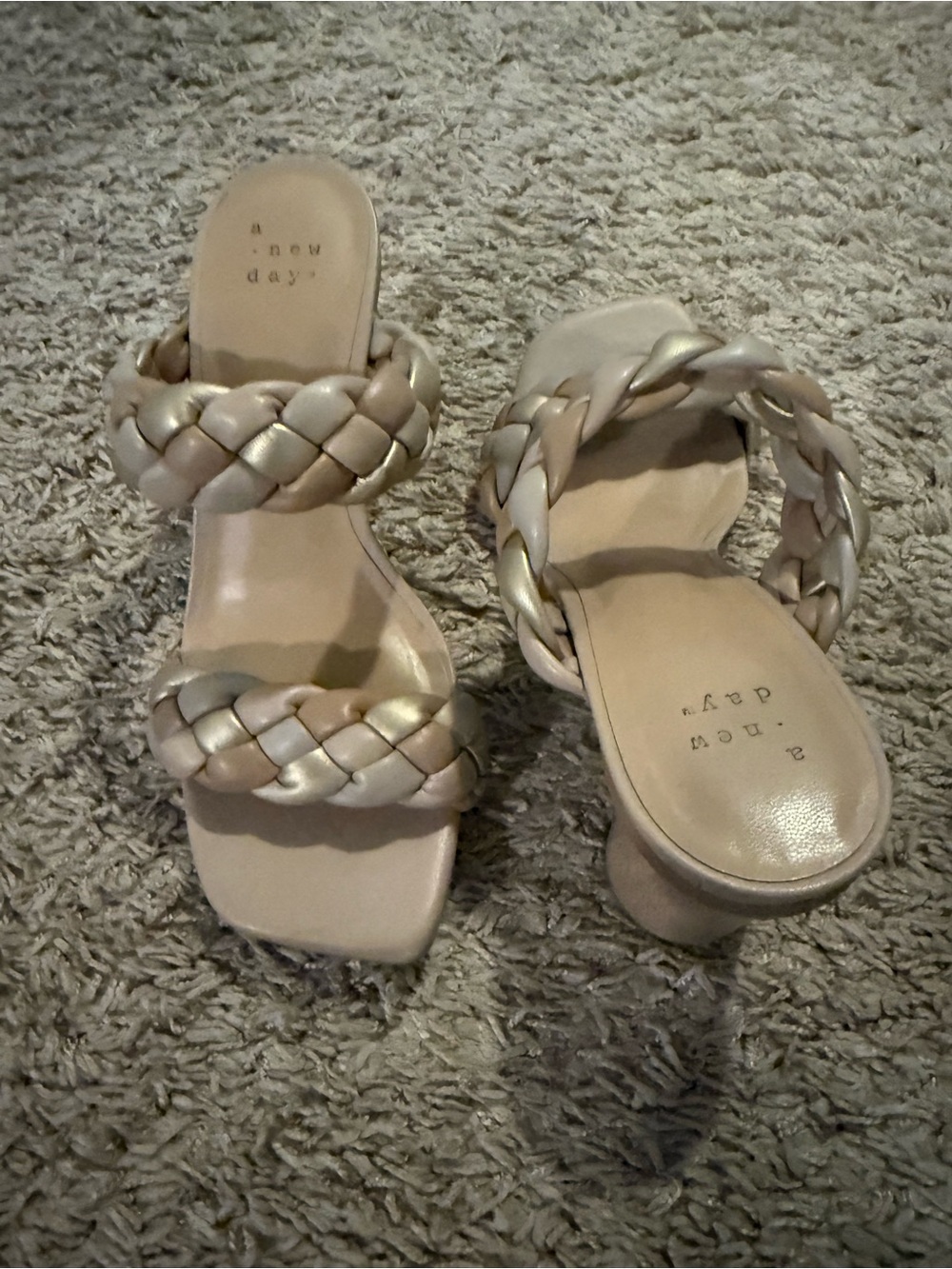 a new day Braided Double-Strap Block Heel Sandals in Beige